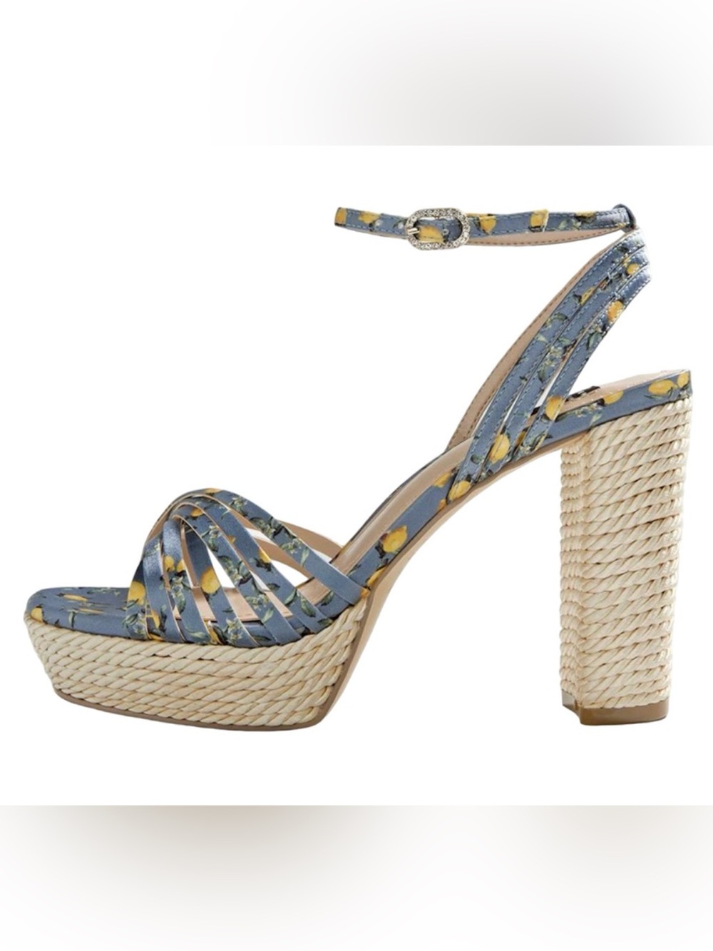 WHITE HOUSE BLACK MARKET LEMON SATIN PLATFORM ESPADRILLE HIGH HEELS SHOES 9.5
